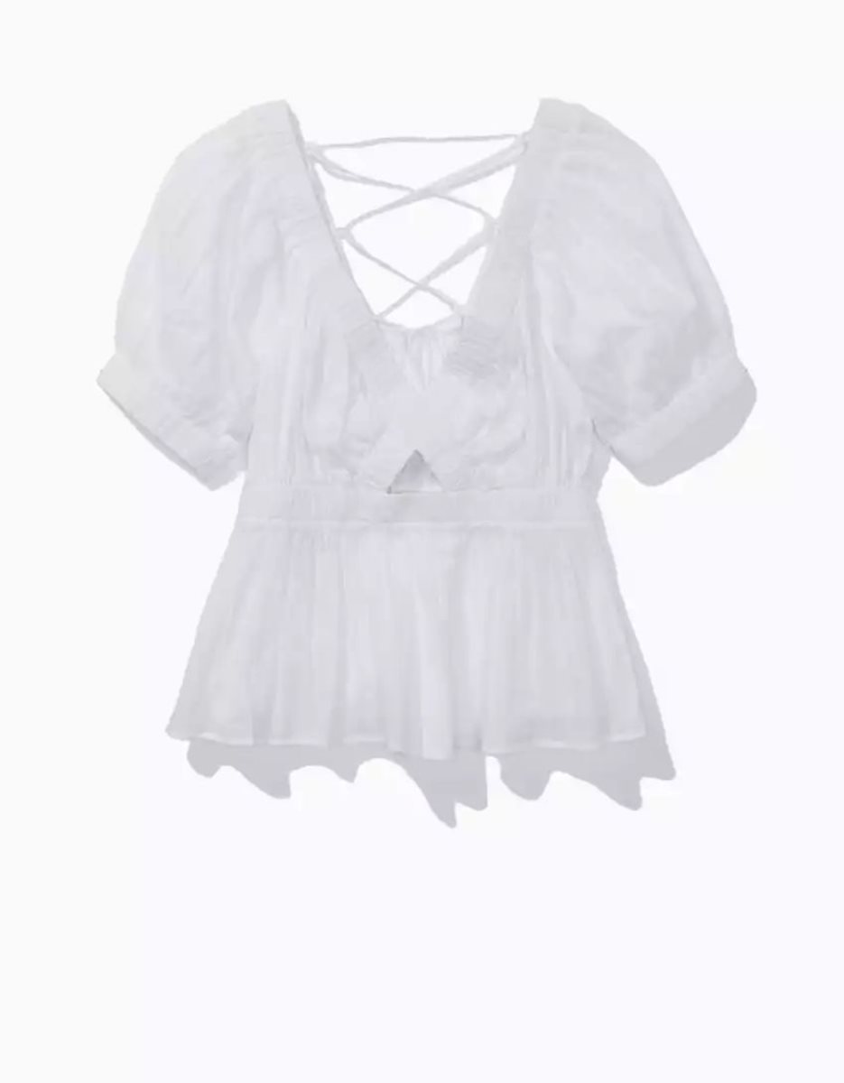 Chemises American Eagle AE Open-Back Babydoll Blouse Blanche Femme | DIO-03825533